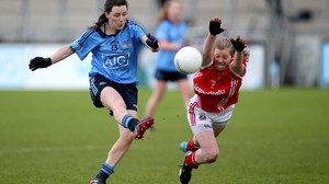 Dublin's Lyndsey Davey under the close attention on Cork's Roisín Phelan