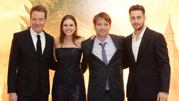 (L-R) Bryan Cranston, Elizabeth Olsen, Gareth Edwards and Aaron Taylor Johnson attend the European premiere of Godzilla