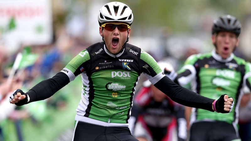 Robert McCarthy of An Post Chain Reaction celebrates winning stage one