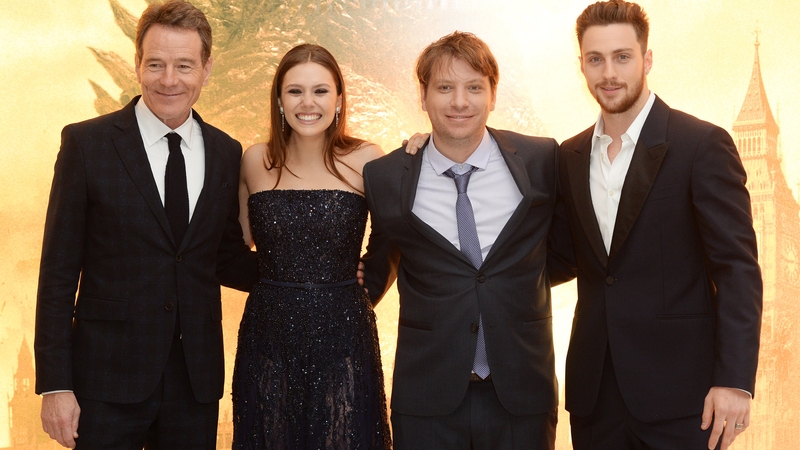 l-r Bryan Cranston, Elizabeth Olsen, Gareth Edwards and Aaron Taylor-Johnson
