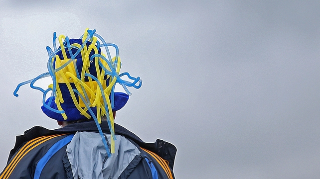 A Wicklow supporter shows his colours during their tie with Laois in Aughrim