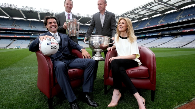 The new Sky Sports GAA team lined out in Croke Park: Brian Carney, Jamesie O’Connor, Peter Canavan and Rachel Wyse