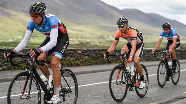 Sean McKinnon, Canada National Team, leads the breakaway group into Cahirciveen, Co. Kerry