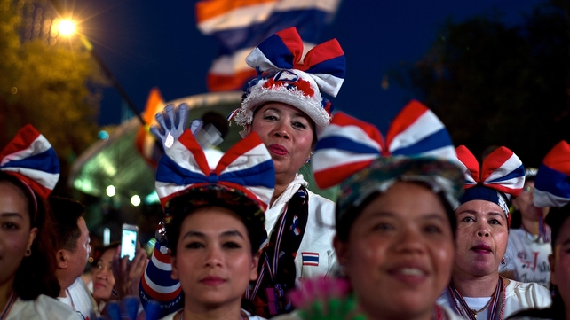 Anti-government protesters gather near government buildings in Bangkok