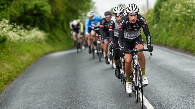 Josef Benetseder of Tirol Cycling Team leads the peloton