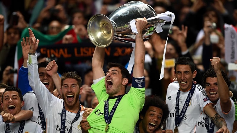 Real Madrid players celebrate in Lisbon