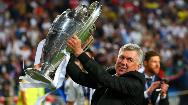Real Madrid boss Carlo Ancelotti celebrates winning his third Champions League crown as a manager