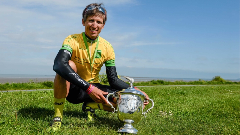 Stage 8: Clemens Fankhauser poses with his prize after triumphing in the An Post Rás