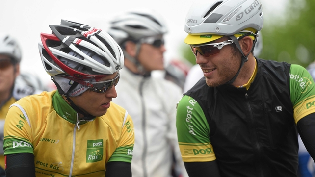 General classification winner Clemens Fankhauser and points winner Patrick Bevin in convivial mood ahead of the final stage