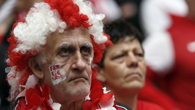 Fleetwood Town fans wait for the start of the English League 2 Play-Off final football match between Burton Albion and Fleetwood Town at Wembley