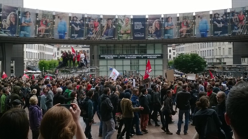 Demonstrators gathered outside the European Parliament building (Pic: Catherine Collins)