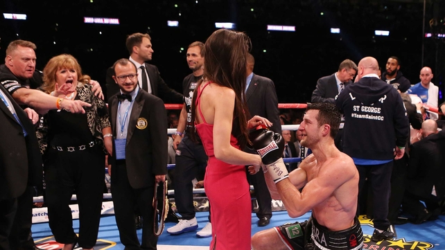 And moments later, Froch shows his romantic side, proposing to girlfriend Rachael Cordingley