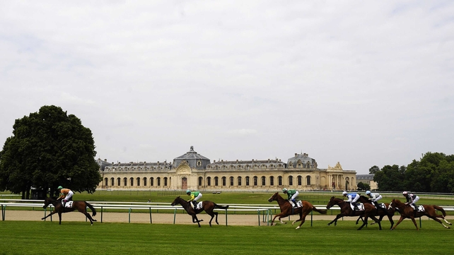Runners turn into the straight in the Prix de la Mardelle at Chantilly