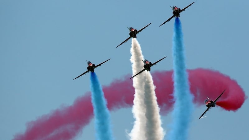 The Red Arrows display team perform over Southsea Common at the end of a commemoration service of the D-Day landings
