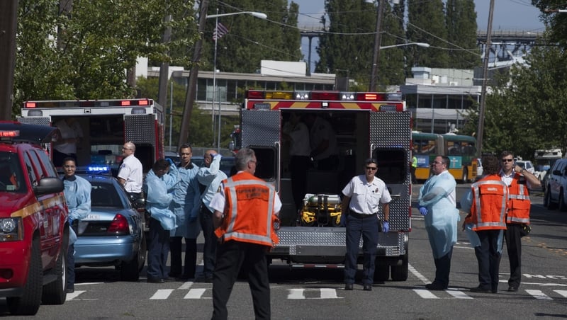 Seattle police and firefighters gather after a shooting at Seattle Pacific University
