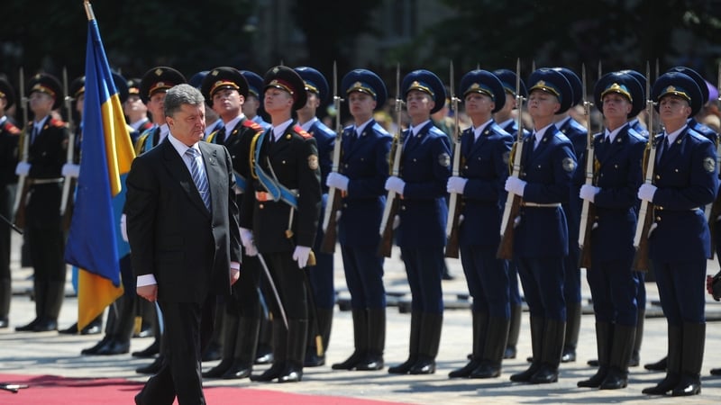 The new president takes part in inaugural festivities at St Sophia Square in Kiev