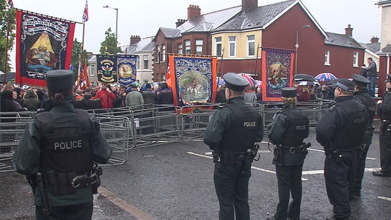 Police blocked the road at Twaddell Avenue near the interface to stop the march proceeding any further