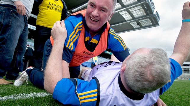 Longford manager Frank Browne celebrates at the final whistle after winning the Lory Meagher Cup