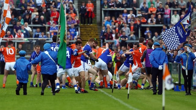 Ugly scenes mar the pre-match parade as Armagh take on Cavan - five players were subsequently banned