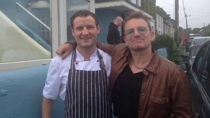 Even batter than the real thing: Chef Keith Cqrden with Bono yesterday afternoon (June 8)