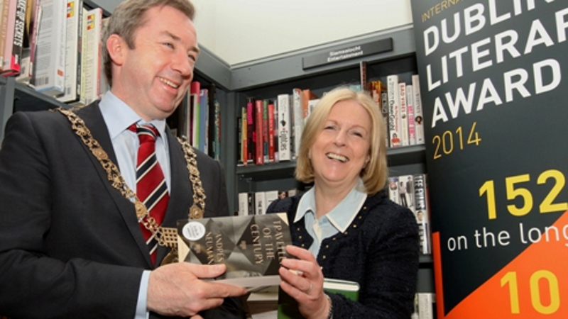 Dublin City Councillor Oisín Quinn with Dublin City Librarian, Margaret Hayes, at the announcement of the Impac shortlist in April
