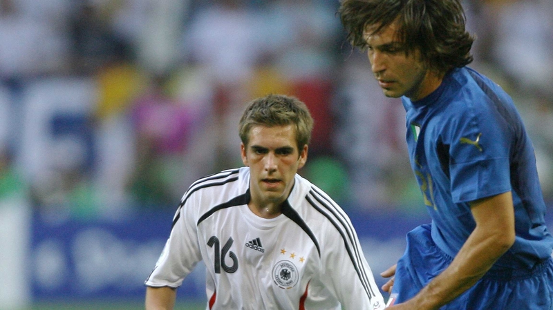 Philipp Lahm (L) and Andrea Pirlo faced each other in the 2006 World Cup semi-final