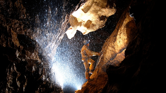 Rescue workers in south-east Germany's Riesending cave where an explorer is lying injured 1,000m below