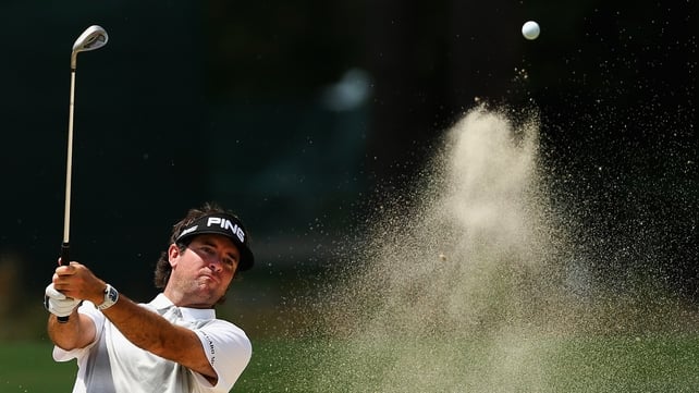 Bubba Watson, US, plays a bunker shot during a practice round before the start of the 114th US Open
