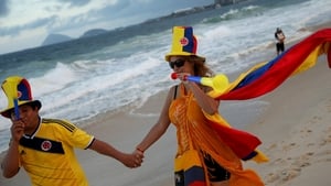 Colombian soccer team fans enjoy Copacabana Beach in Rio as they await the start of the tournament