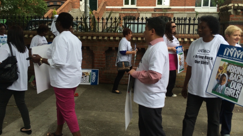 The INMO protesting outside the Nigerian Embassy in Dublin