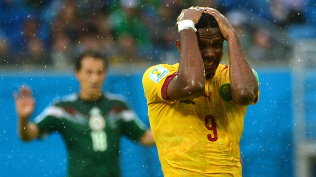Eto'o reacts after his failure to do so