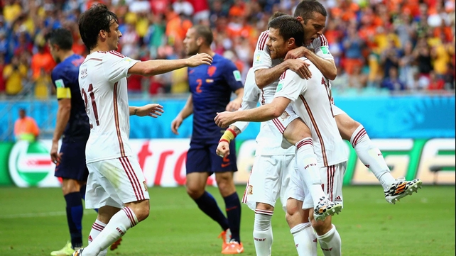 The World Champions celebrate their early opening match lead