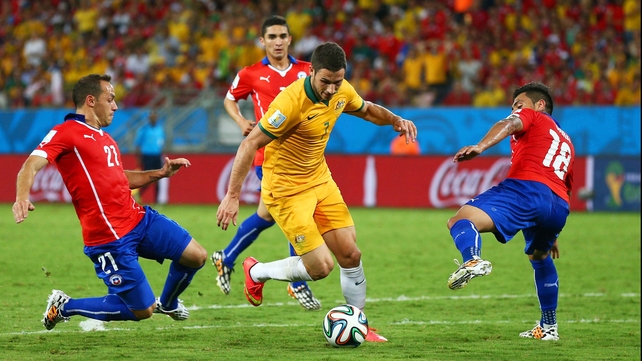 ...as forward Matthew Leckie kept the Socceroos squarely in the match throughout the second half, where the score stalled out at 2-1