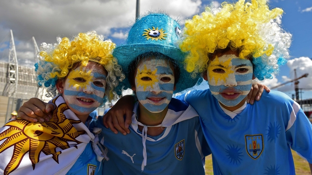 Uruguayan fans near Castelao Stadium in Fortaleza ahead of Uruguay vs Costa Rica