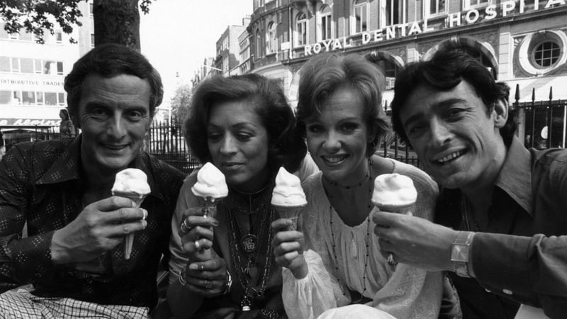 (left to right) Francis Matthews, Jill Melford, Hayley Mills and her husband Leigh Lawson. (Photo by Ronit Scho