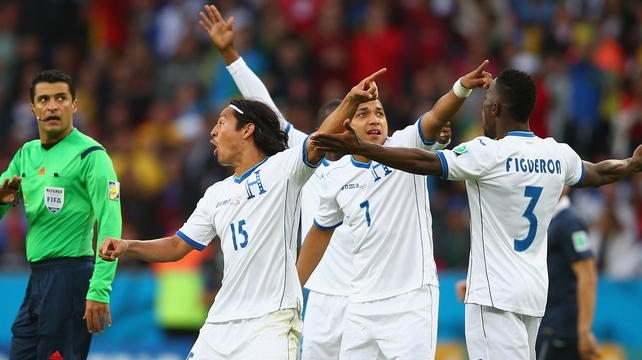The Honduras players were not so sure the ball crossed the line