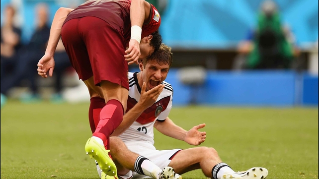 Just five minutes later, Portugal defender and notorious hothead Pepe got into it with Müller, after making a slight swipe to his face