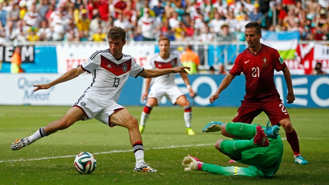 At 78' Müller completed the first hat trick of the 2014 World Cup by dinking in a soft ball that came off the hands of Portugal goalkeeper Rui Patricio