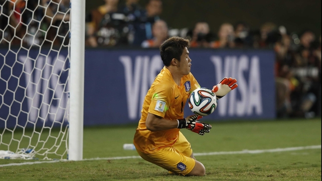 ... which Korea goalkeeper Jung Sung-Ryong properly wrapped up