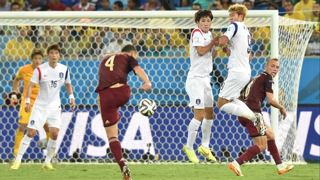 Ignashevich finally managed to get off a shot toward the Korea goal...