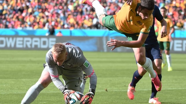 The Aussies kept up with The Netherlands, though, as forward Matthew Leckie led a number of challenges up the seams, stopped only by Netherlands goalkeeper Jasper Cillessen