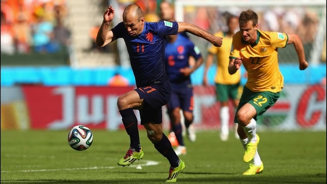 At 20' Netherlands forward Arjen Robben charged ahead...