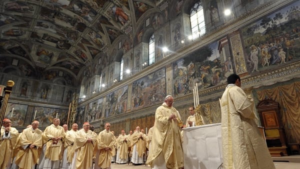 Pope Francis says Mass in the Sistine Chapel, a day after his elevation to Pope in March 2013