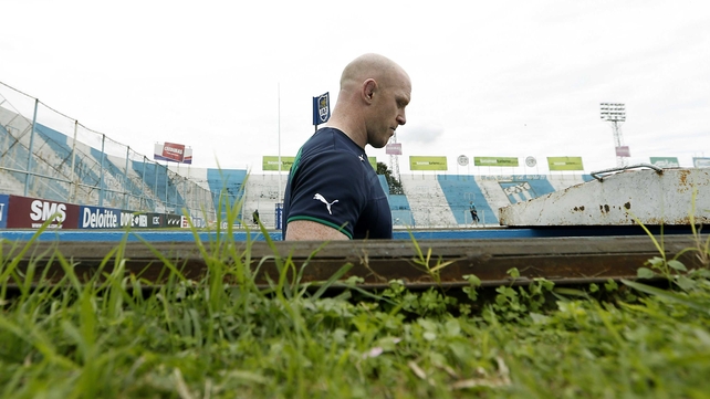 Paul O'Connell emerges from the tunnel for the captain's run ahead of the second Test against Argentina