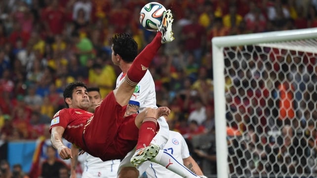 Spain striker Diego Costa pulled off a textbook bicycle cross at 52' to give the champs a chance...