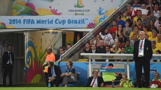 Spain coach Vincente del Bosque could only look on with sadness as his Spanish team lost 2-0, which effectively eliminates them from moving beyond the group stage