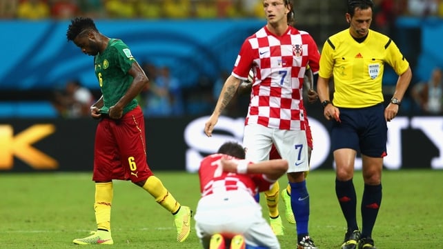 A second flash of drama punctuated the otherwise drab first half when Cameroon midfielder Alexandre Song got sent off with a straight red card, after he punched a Croatia player in the back for no apparent reason