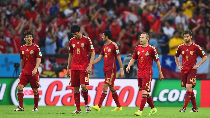 David Silva, Diego Costa, Sergio Busquets, Andres Iniesta and Xabi Alonso during the game against Chile