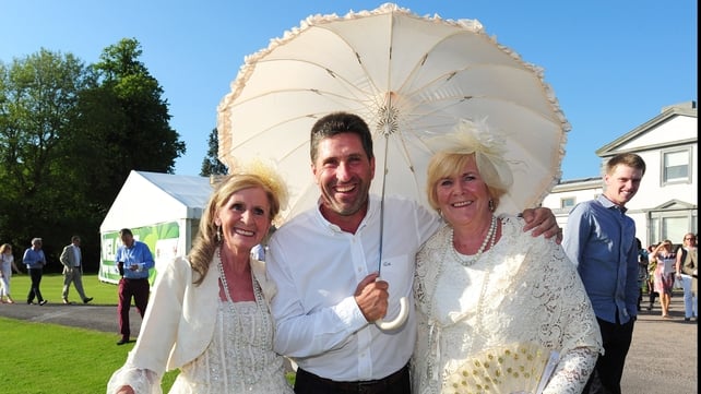 Jose Maria Olazabal of Spain poses with ladies in period dress at Fota House during the Irish Open Previews at Fota Island resort on June 18, 2014 in Cork
