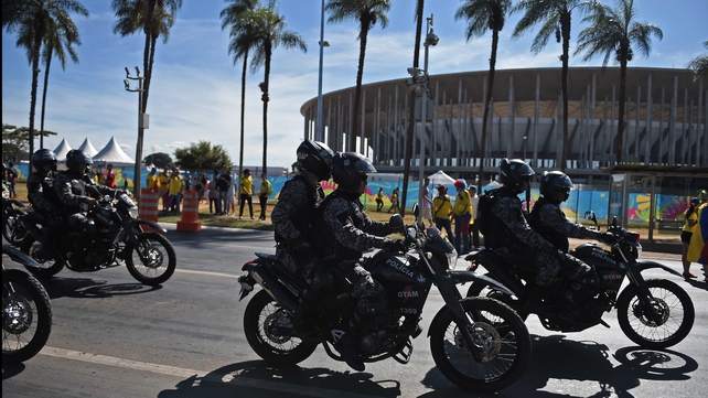 Police were on hand to monitor the crowds at the Estádio Nacional, but all was calm on the gorgeous afternoon